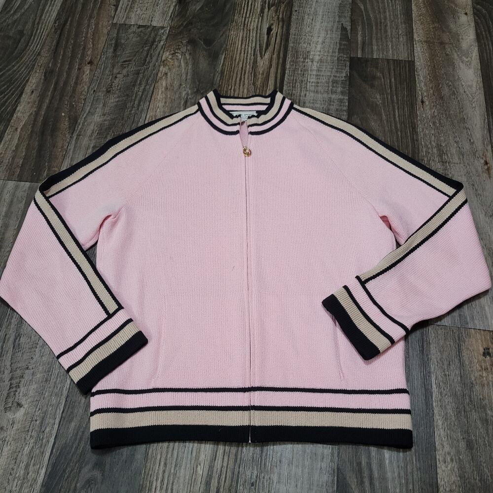 St. John Sport Sweater Womens Small Pink Zip Front Mock Neck Knit
